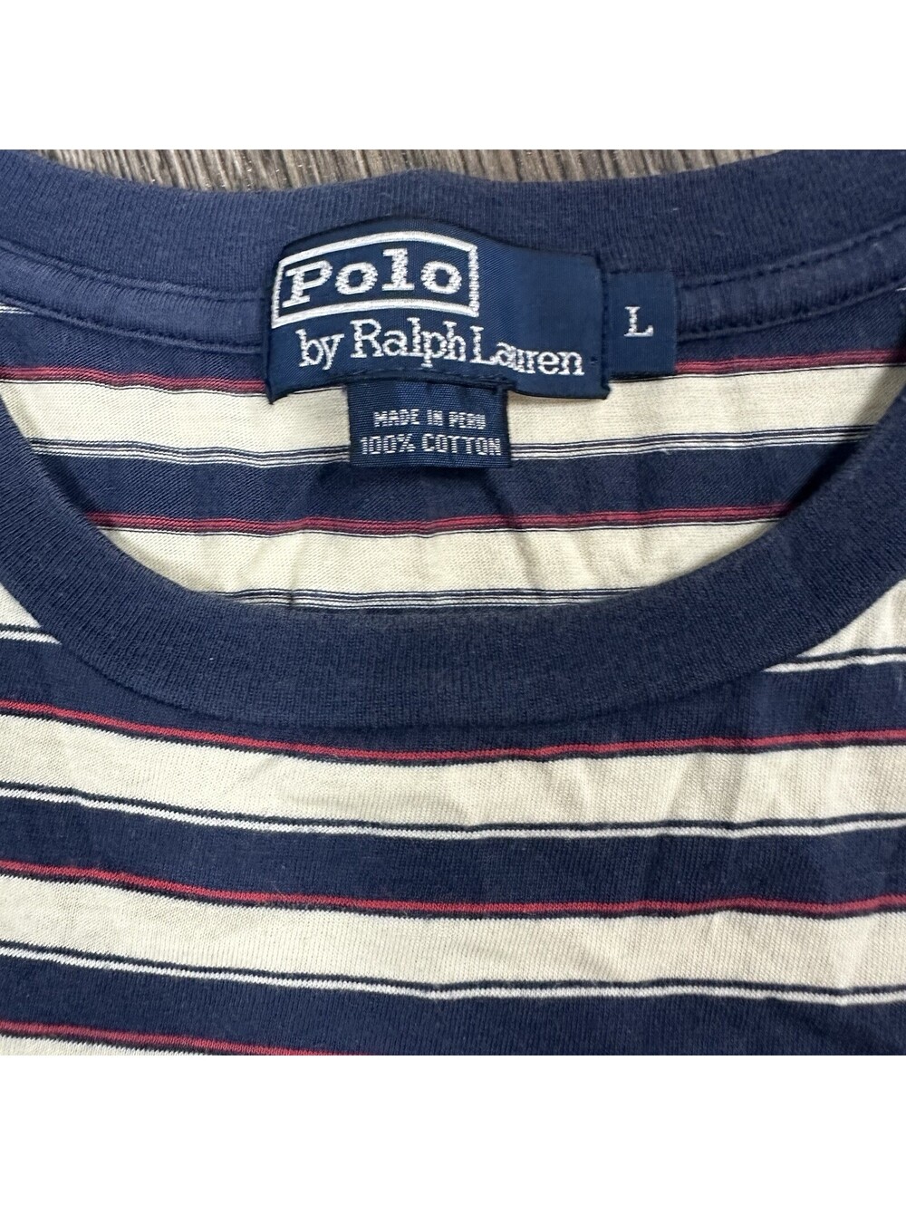VTG Polo Ralph Lauren Men's Large Striped Cotton Crew T-Shirt Navy White USA - Picture 4 of 7